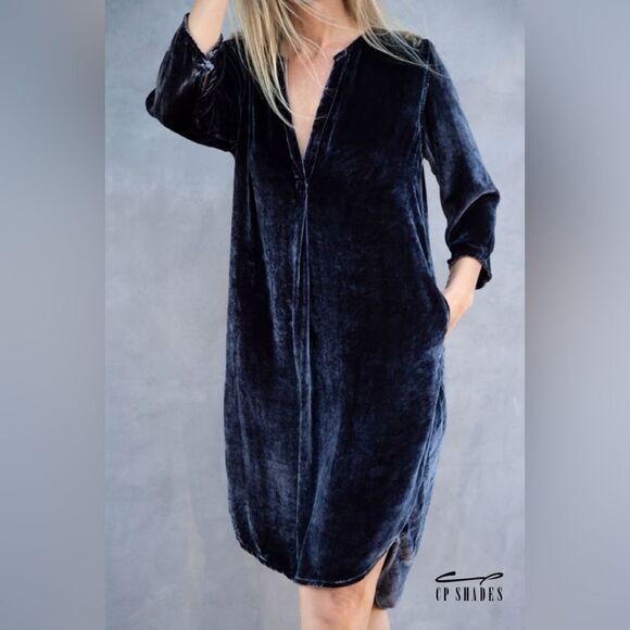 CP Shades Halle Dress Crushed Velvet Navy - Picture 1 of 8